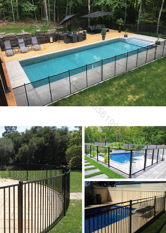 Black aluminium pool fencing around residential swimming pools