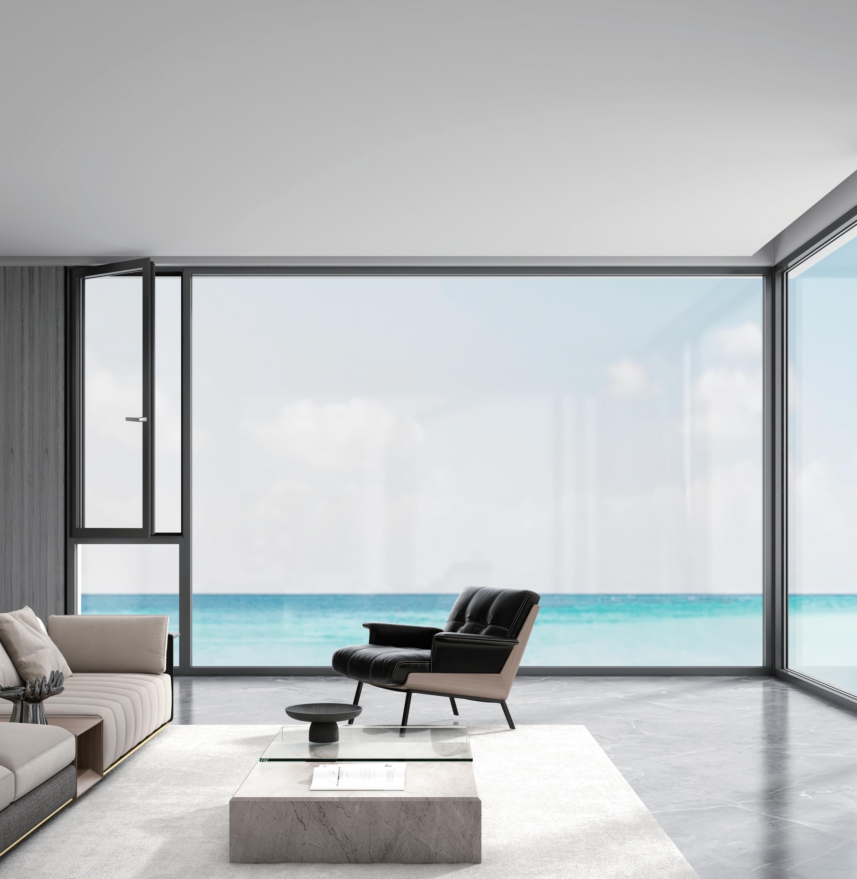 Corner aluminium glazing with ocean view